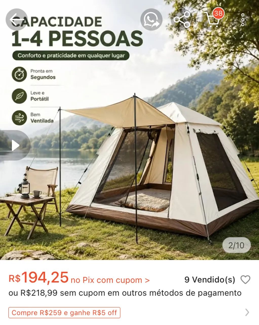 Barraca camping 4 pessoas, seminova  - Foto 2