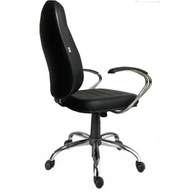 Cadeira Presidente Baixa Preta Base e Braços Cromados Conforto Ergonômica Modelo 30104 - Foto 5
