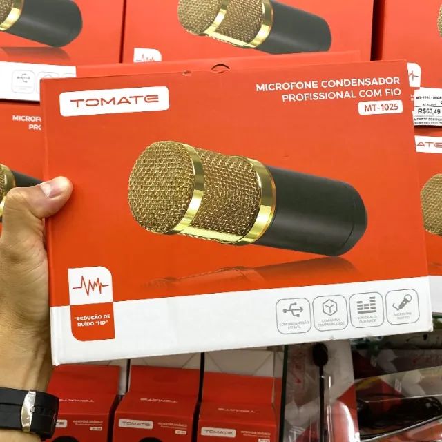 Microfone Condensador Dourado com Cabo P2 para Estúdio - Foto 5