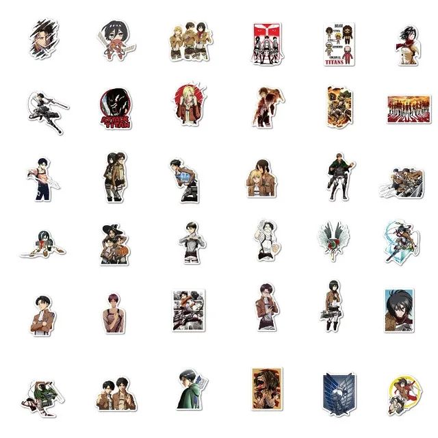 Kit 50 Adesivos de Attack on Titan - Shingeki no Kyojin - Autocolantes Pcs Peças Unidades - Foto 6