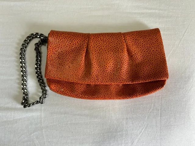 Mini bolsa de mão, da Cori, em tons laranja e Marrom. - Foto 4