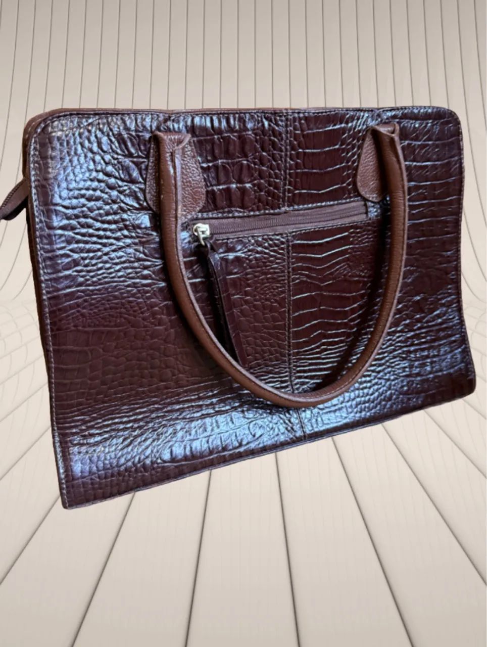 Bolsa Di Marly?s de Couro Croc Marrom - Foto 3