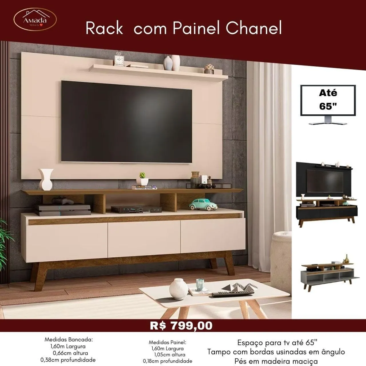 Rack com Painel Chanel - Entrega em 3 dias