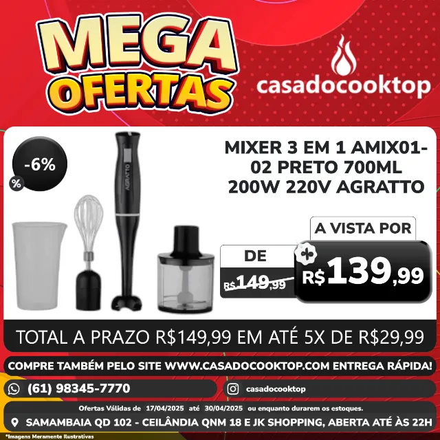 Mixer 3 Em 1 Amix01-02 Preto 700ml 200w 220v Agratto