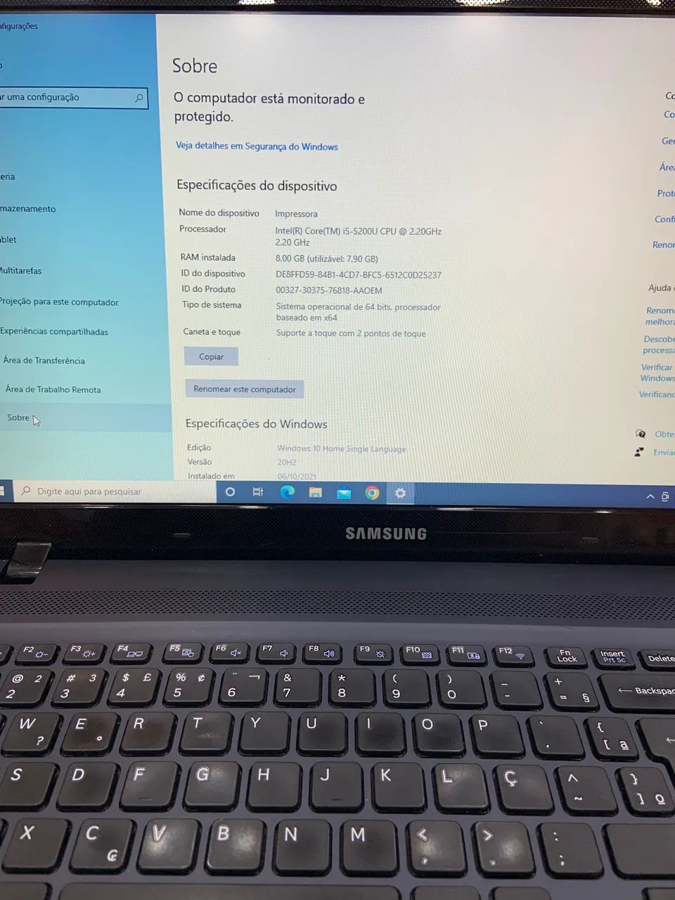 Notebook Samsung i5 5º geração 