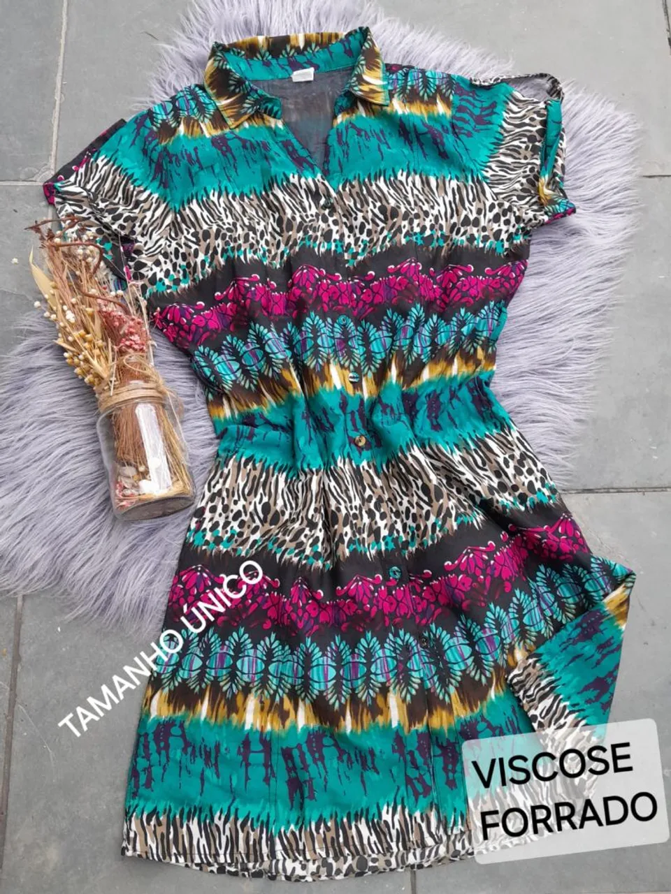 Vestido Viscose Estampado - Tamanho Único