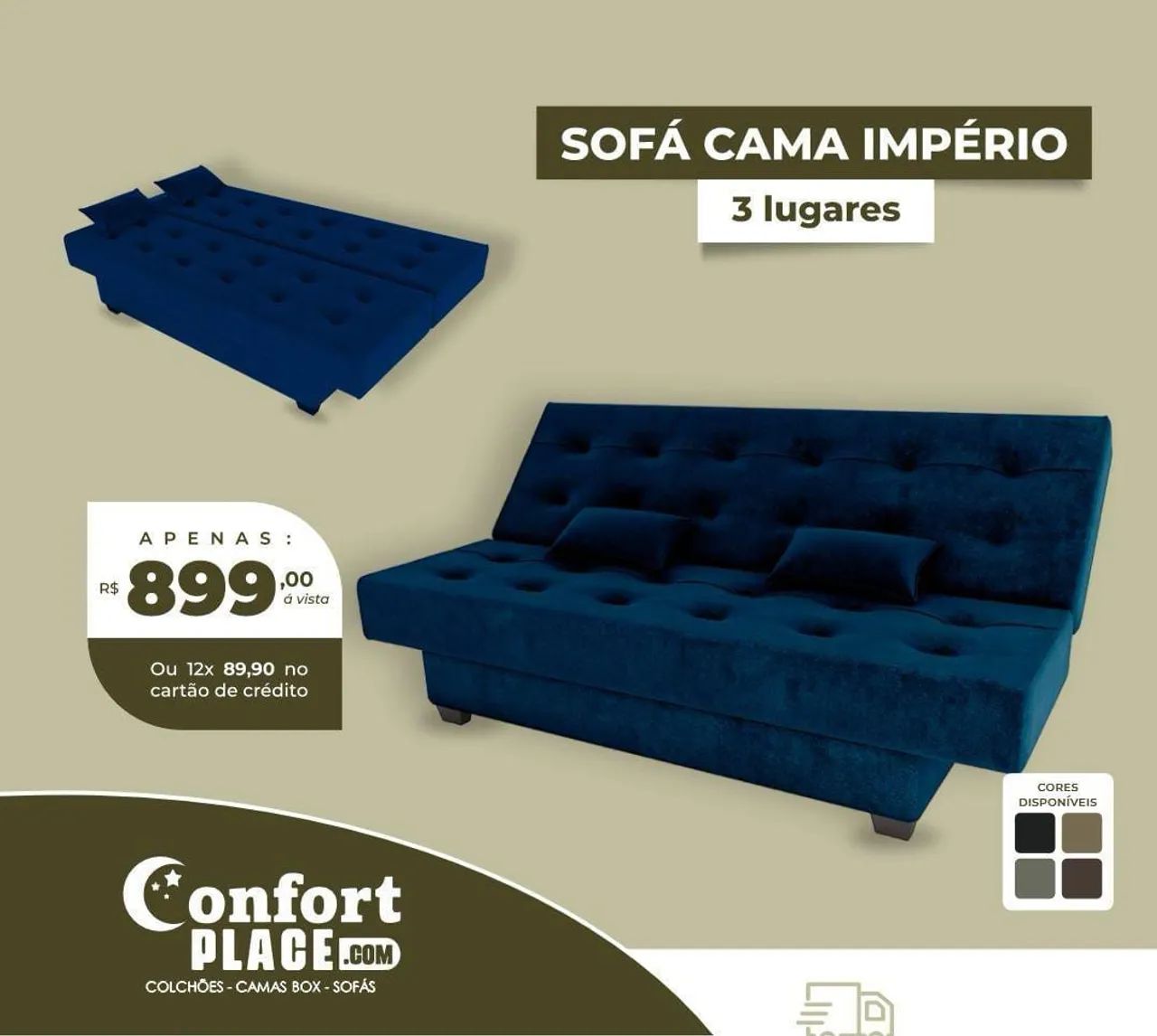 Sofá Cama Império 3 Lugares - Confort Place