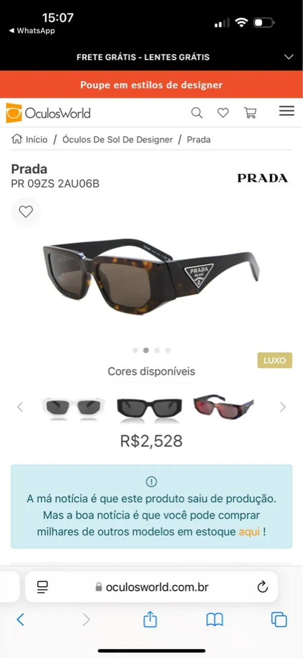 Óculos de Sol Prada - Original na caixa completo