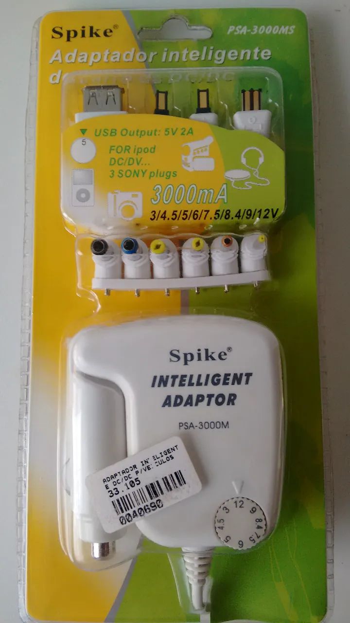 Adaptador inteligente de carro para celular e outras funções.  Marca Spike,  modelo PSA-30