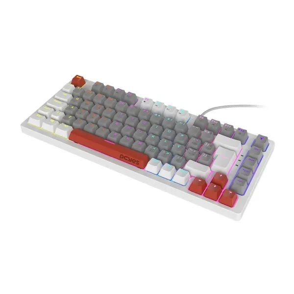 Teclado Mecanico 75% Pcyes Kirin White Ghost - Switch Red - Led Rainbow - Ptkrwg75Rd