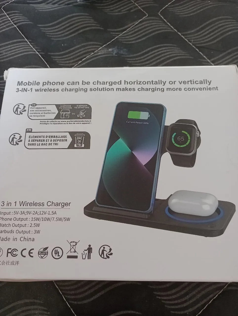 Carregador 3 em 1 para Celular, Smartwatch e Fone