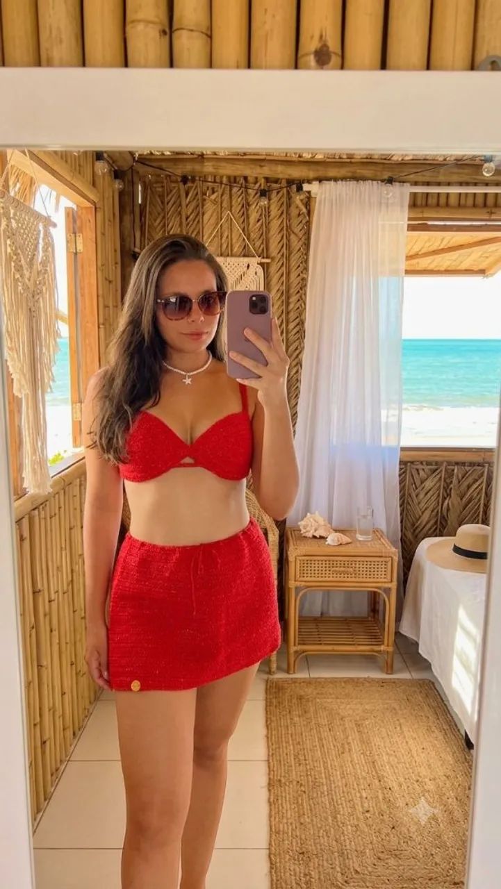 Conjunto crochê vermelho 