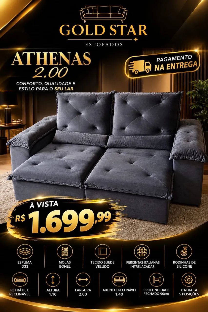 Sofá retrátil reclinável Athenas 2,00 mts  - Foto 2