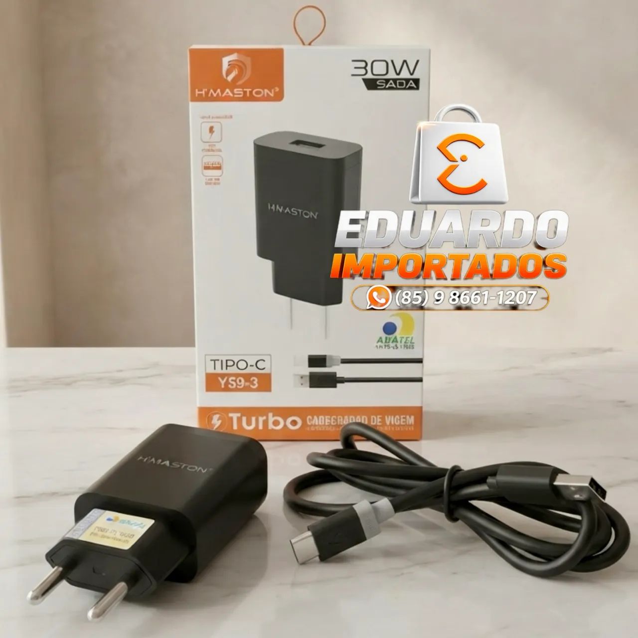 30w Carregador Fonte, Cabeça + Cabo TIPO-C Rápido para Celular
