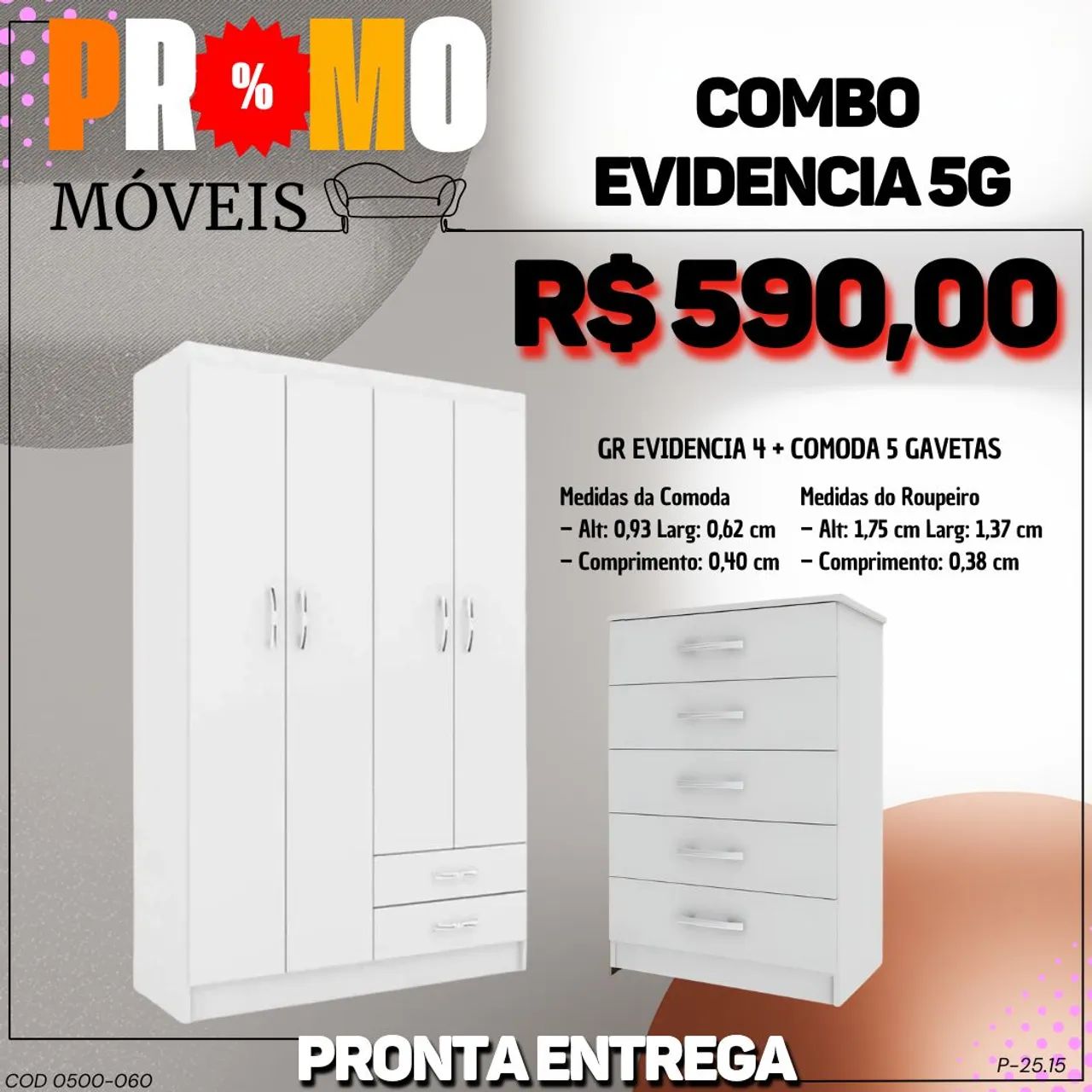 Kit Quarto Completo Guarda-Roupa e Cômoda Branco - Foto 2