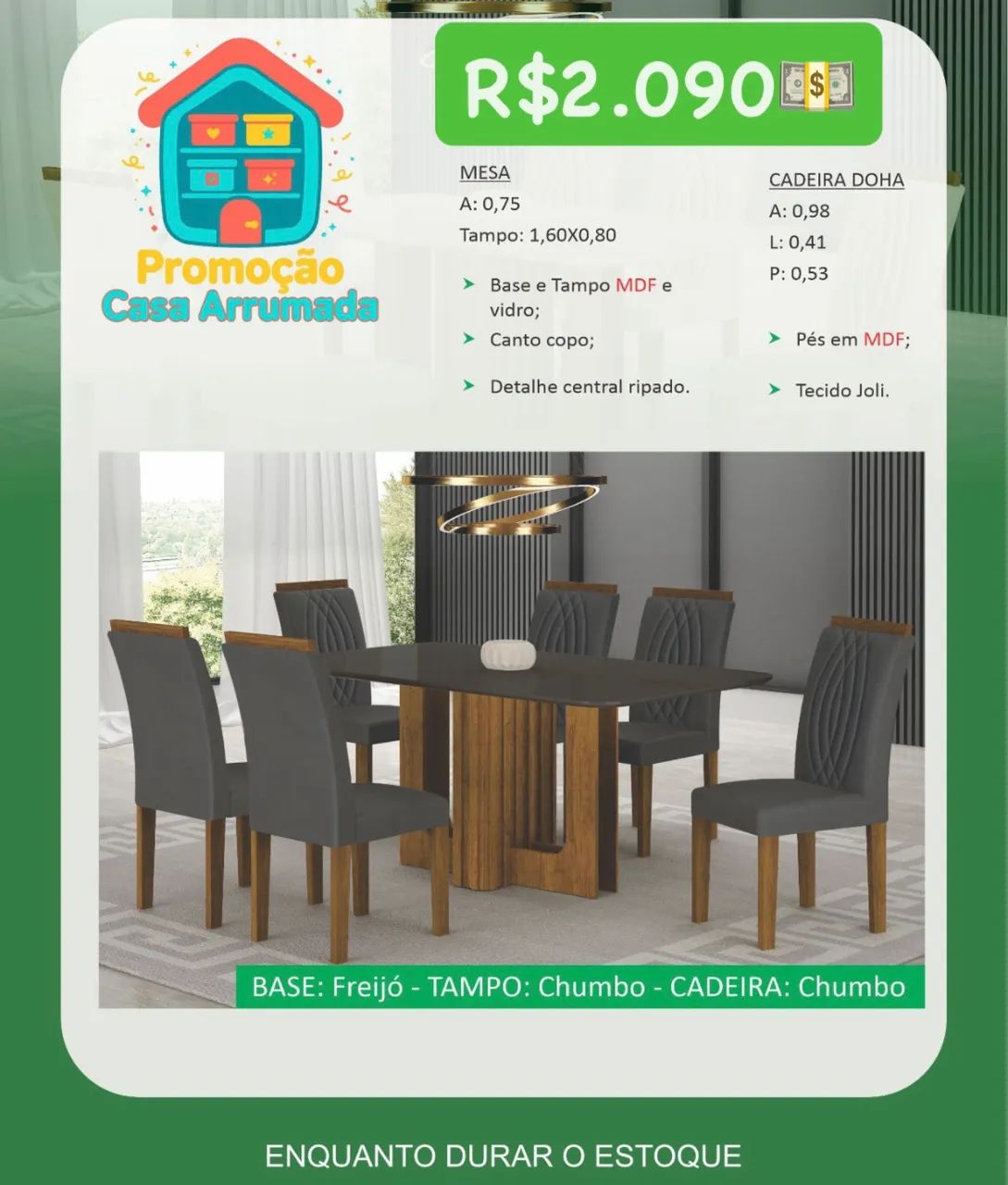 Mesa de Jantar 6 cadeiras Lince - Foto 2