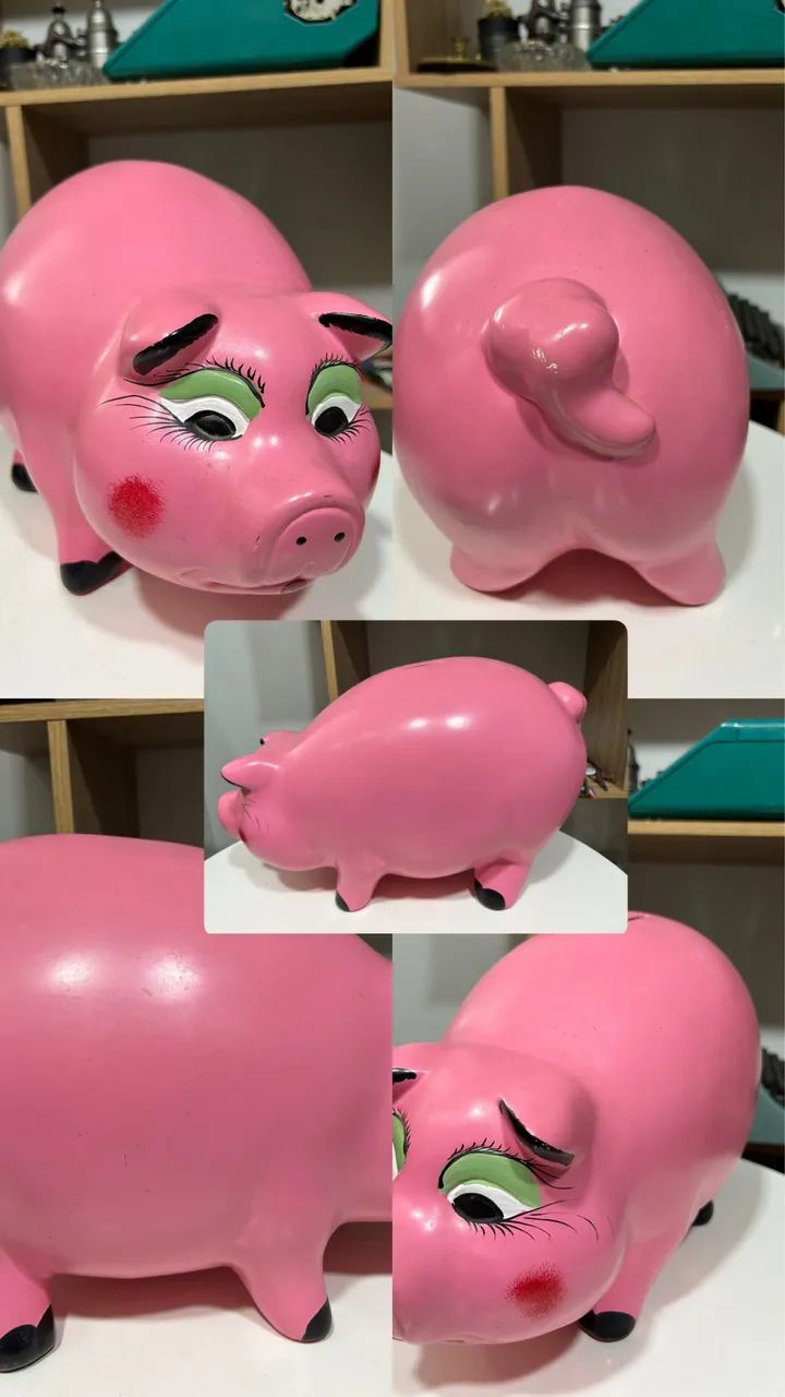 Antigo cofre porco rosa grande  - Foto 3