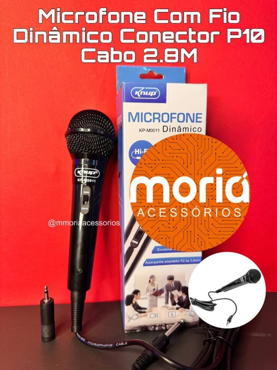 Microfone Dinâmico Com Fio Knup KP-M0011 Unidirecional P10 Preto - Foto 3