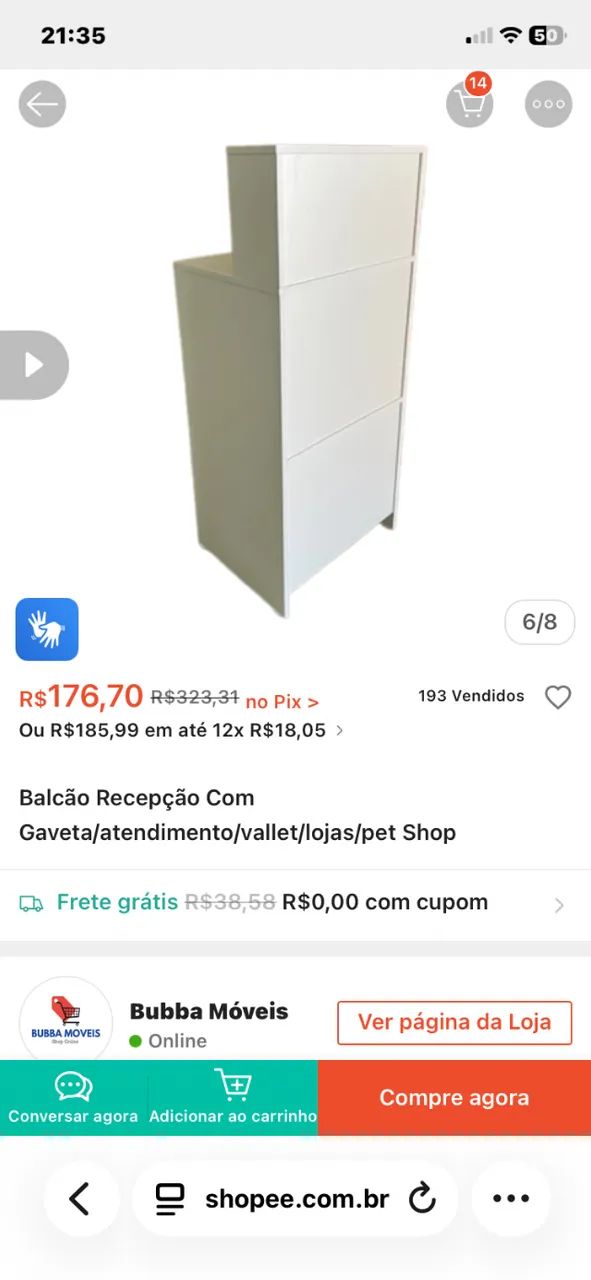 Balcão branco com gaveta e chave  - Foto 2