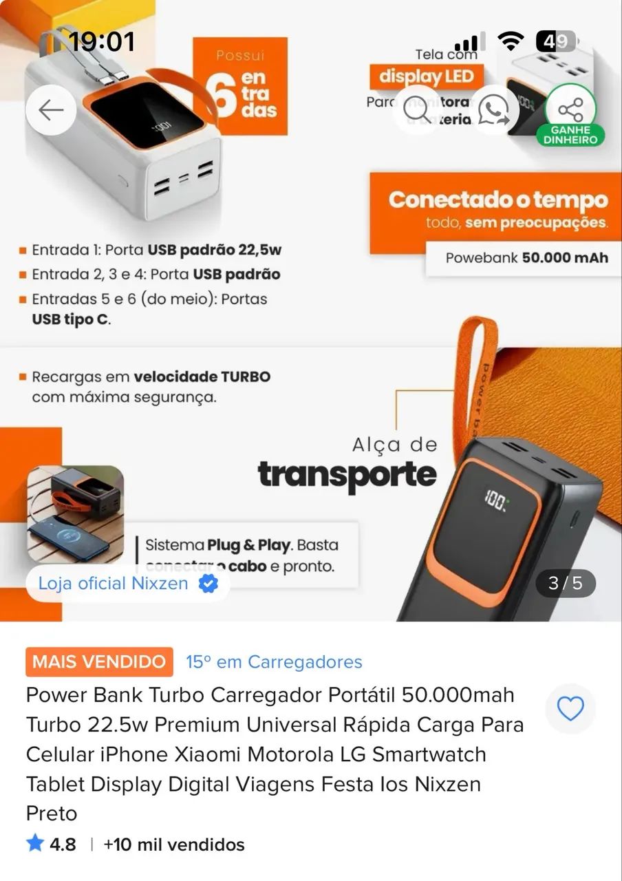 Power Bank Hardline 50.000mAh com Display Digital LED - Foto 4