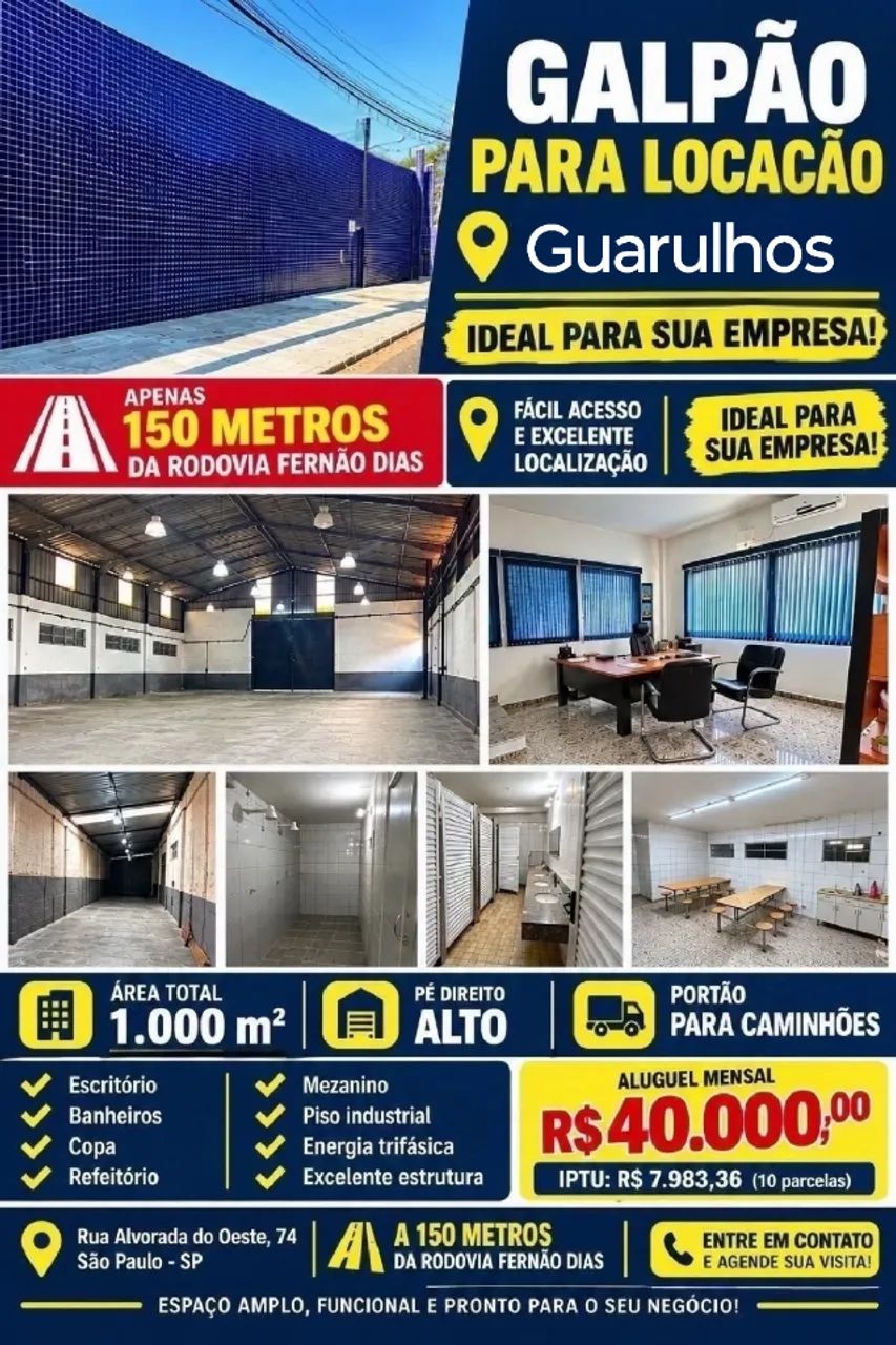 Galpão para locação 1000mts -Guarulhos