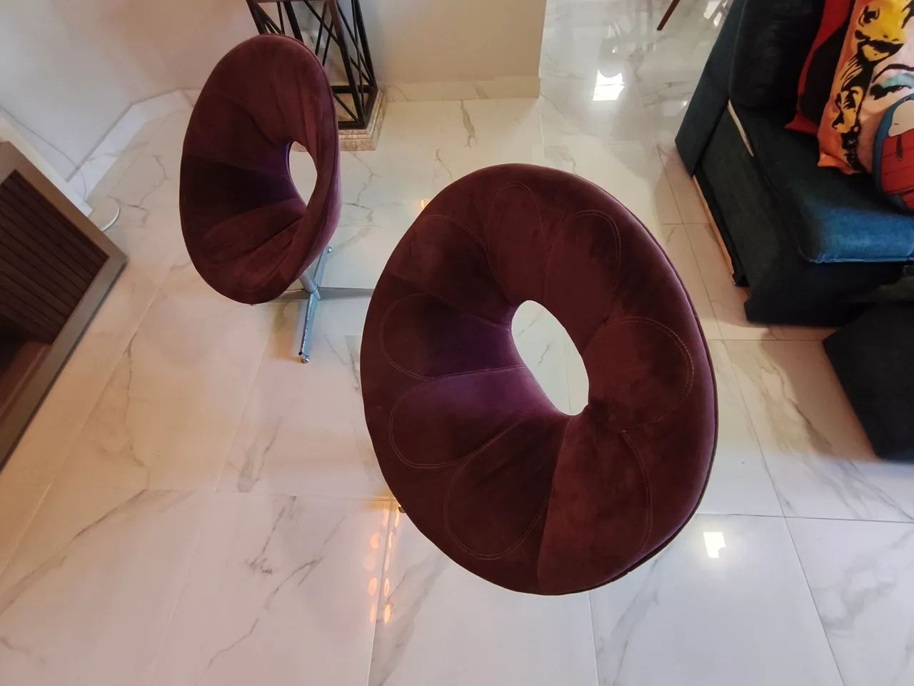 Par de Poltronas Design Orgânico - Suede Ameixa/Vinho - (Base Fixa) - Foto 2