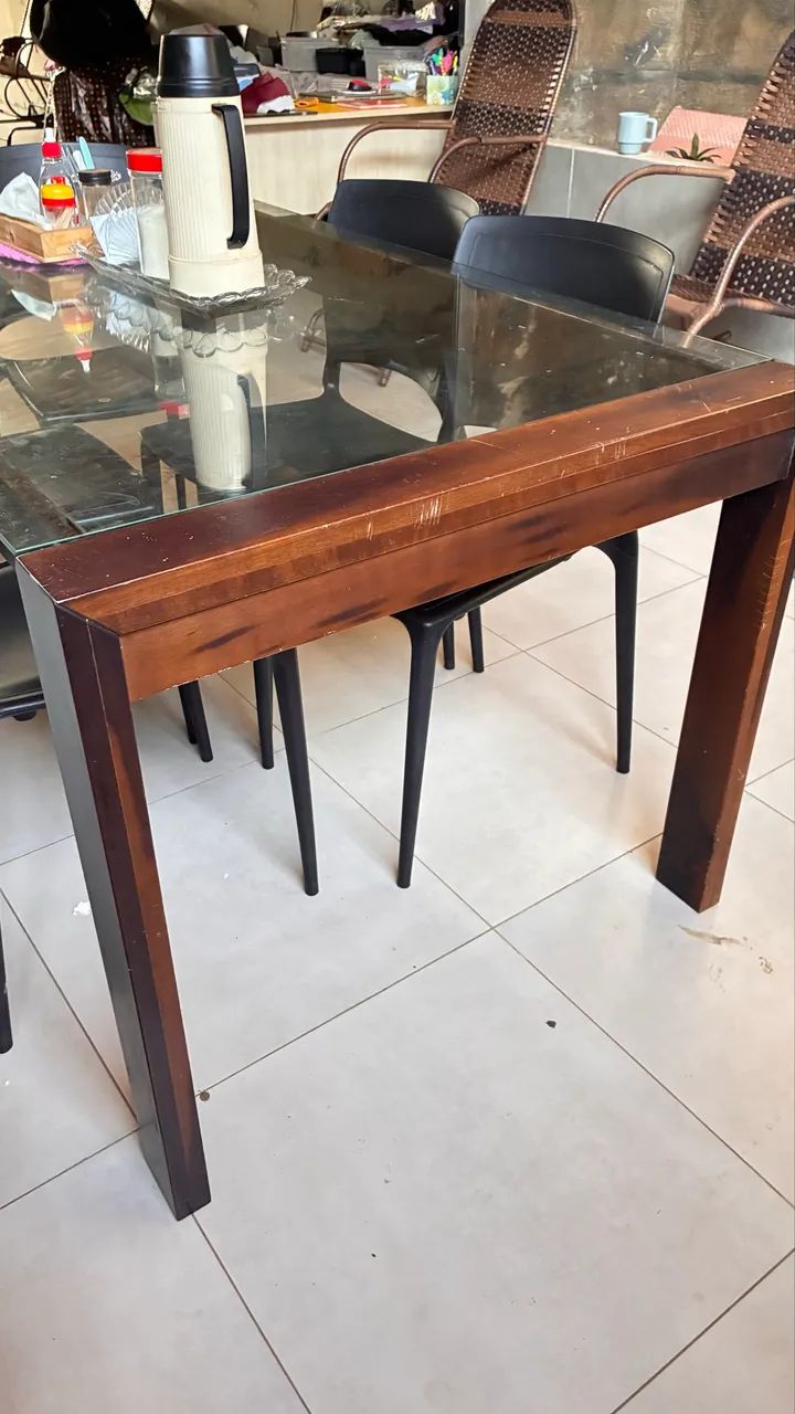 Mesa Retangular Madeira Vidro - Foto 2