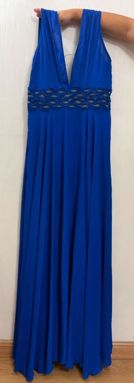 Vestido azul, tamanho 44, com decote e detalhes  - Foto 3