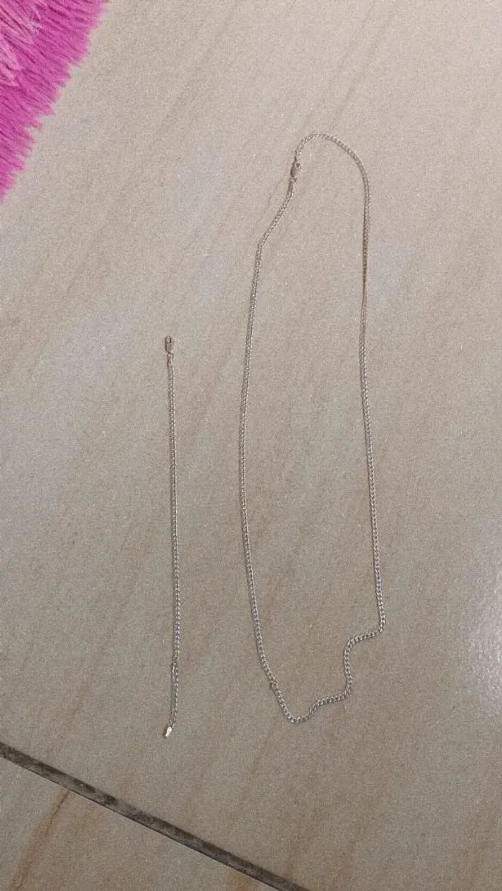 cordão e pulseira prata