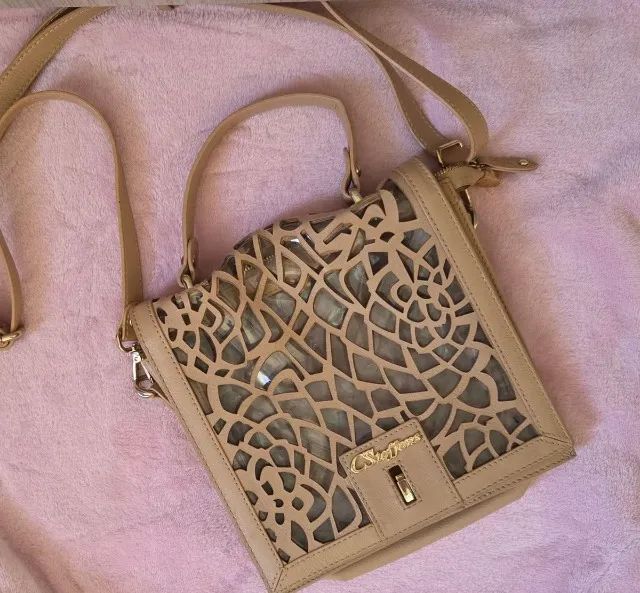 bolsa couro transversal carmen steffens bege original - Foto 4