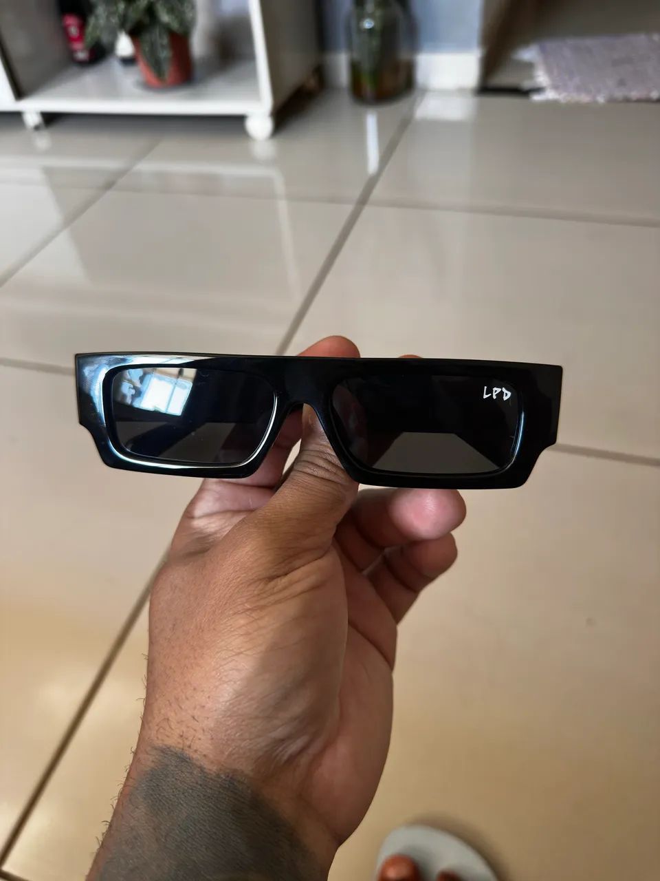 Óculos de Sol Polarizado Preto Reto Retangular 