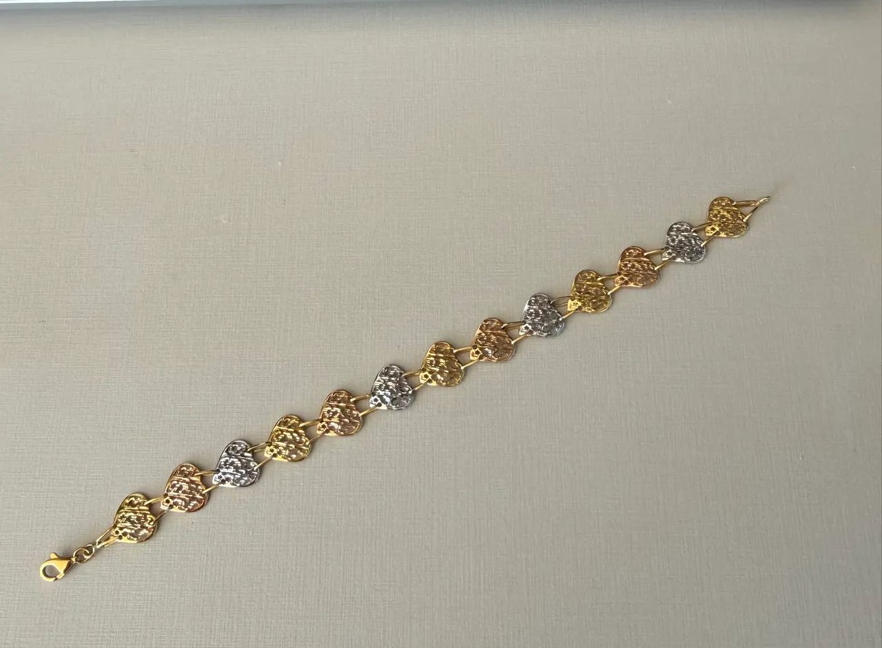 Pulseira Ouro 18 K Corações em 3 Banhos - Foto 2