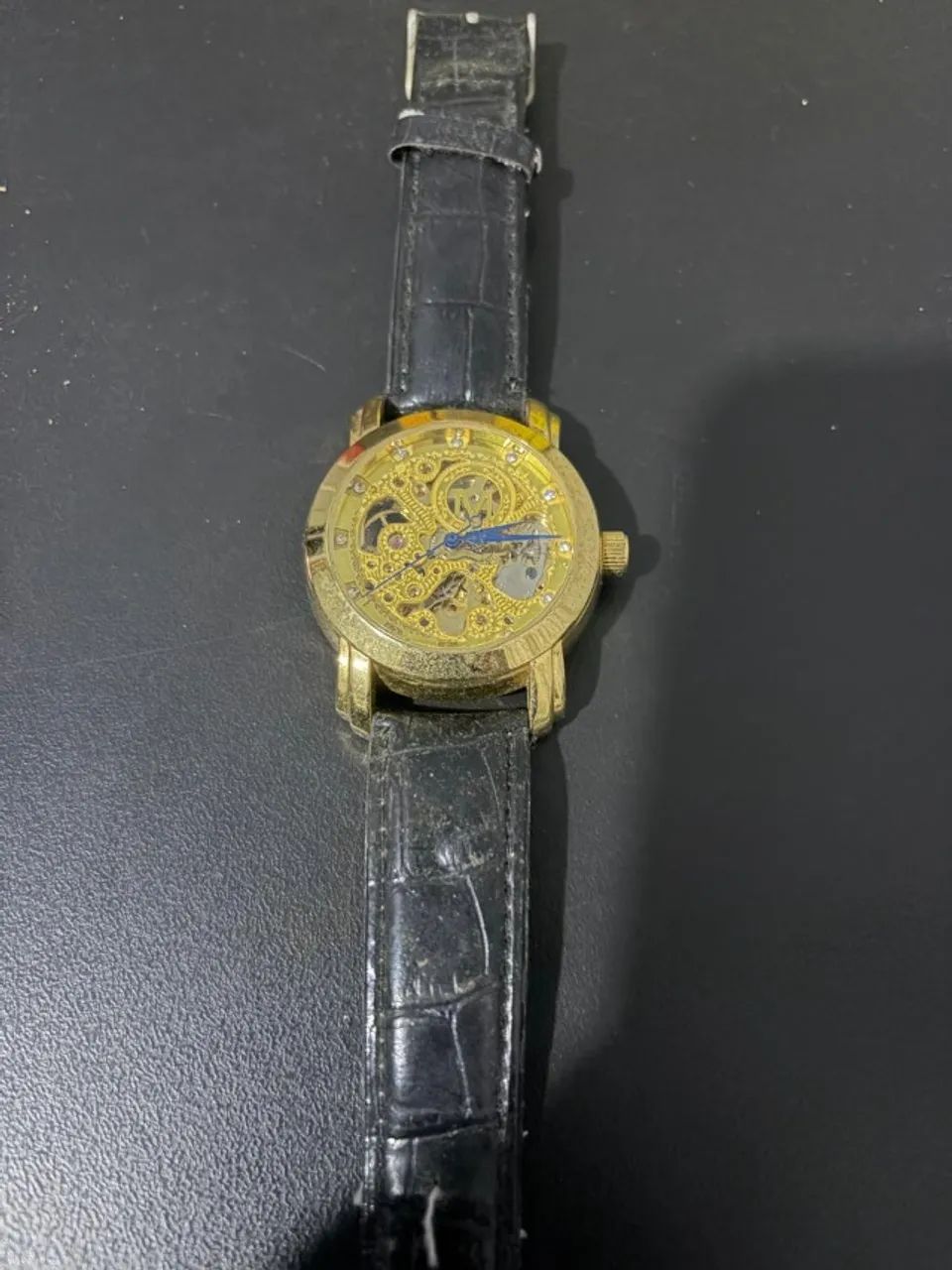 Relógio Automático Skeleton Dourado - Funciona por Movimento - Couro Preto - Foto 4