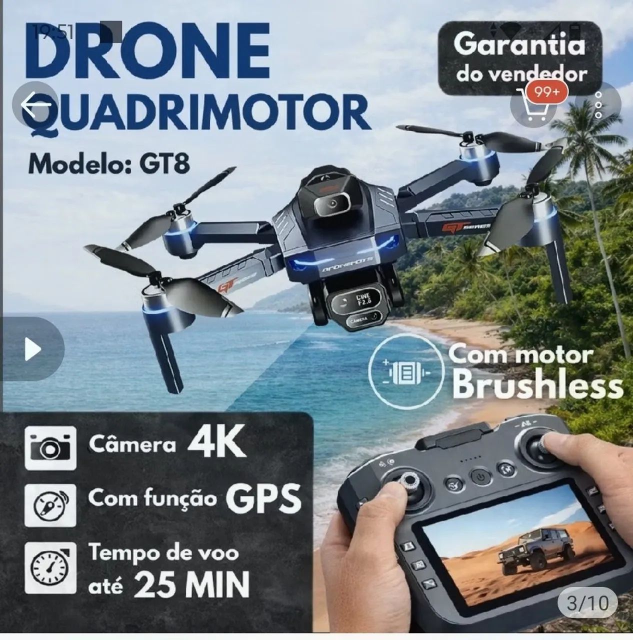 Drone GT8 - 2 Baterias - Estado de novo - Foto 2