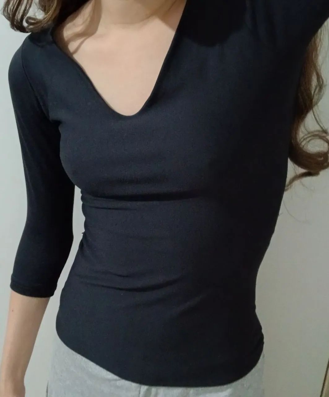 Blusa preta acinturada com manga média, tm PP