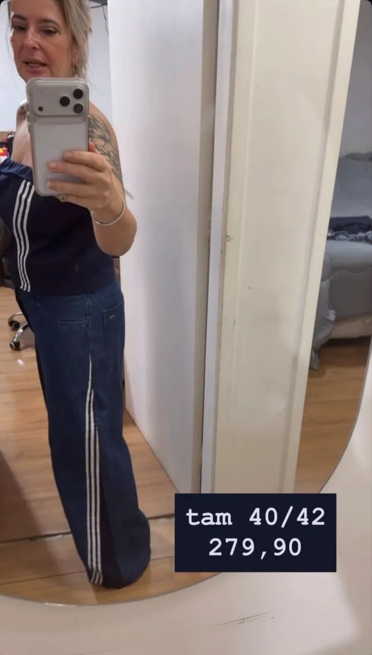 conjunto top e calça jeans inspiração ADIDAS - Foto 2