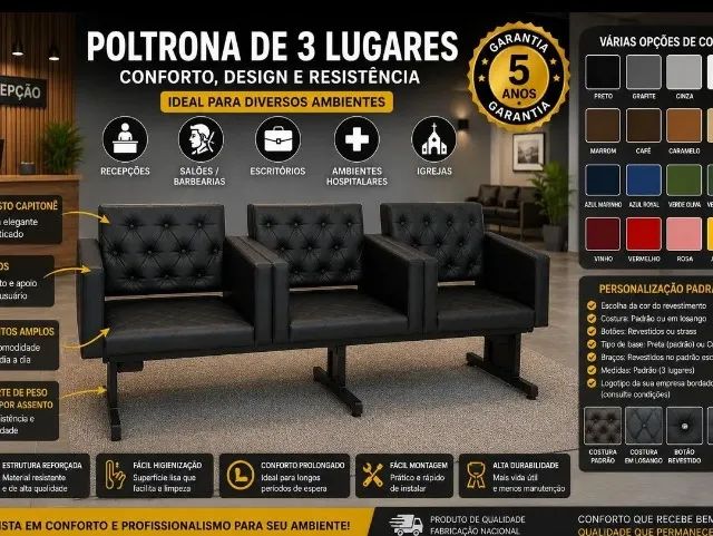 Longarina tipo poltrona c/03lugares nova
