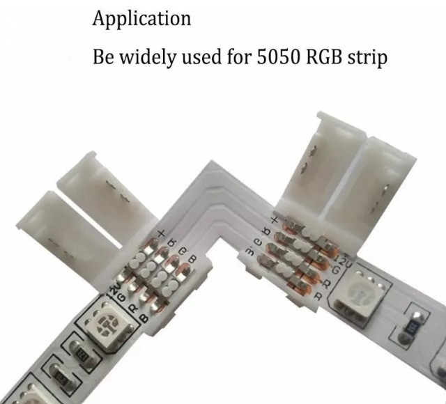  Emenda L Rgb Led Conector 3528 5050 10mm 4 Vias Automação COD-CP438 