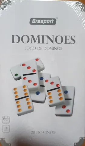 Jogo Dominó branco com pontos pretos 28 pcs 10 mm no estojo - Branco