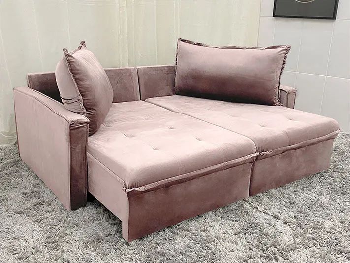 Sofá Cama 2,0 Veludão Rosê com Molas Design Moderno a43 - Foto 3