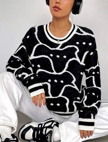 Tricot Qutie Padrão Allover Suéter - Queima de Estoque