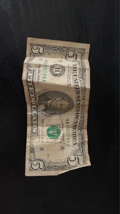 Nota de 5 dólares americana antiga