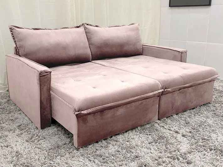 Sofá Cama 2,0 Veludão Rosê com Molas Design Moderno a43 - Foto 2