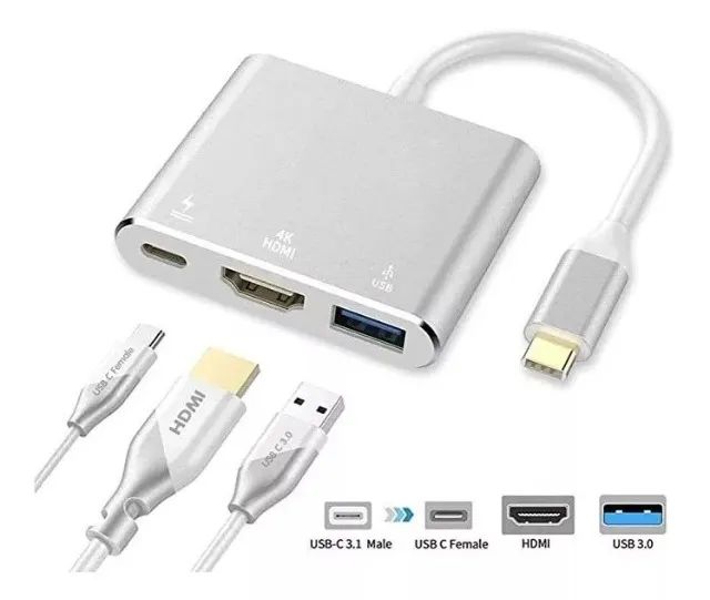 Adaptador Tipo-c Para Hdmi + Usb 3.0 + Usb C Resolução 4k - Foto 4