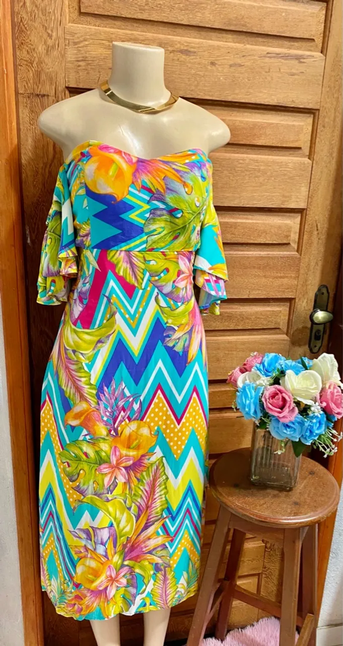 Vestido Longo Estampado Tropical