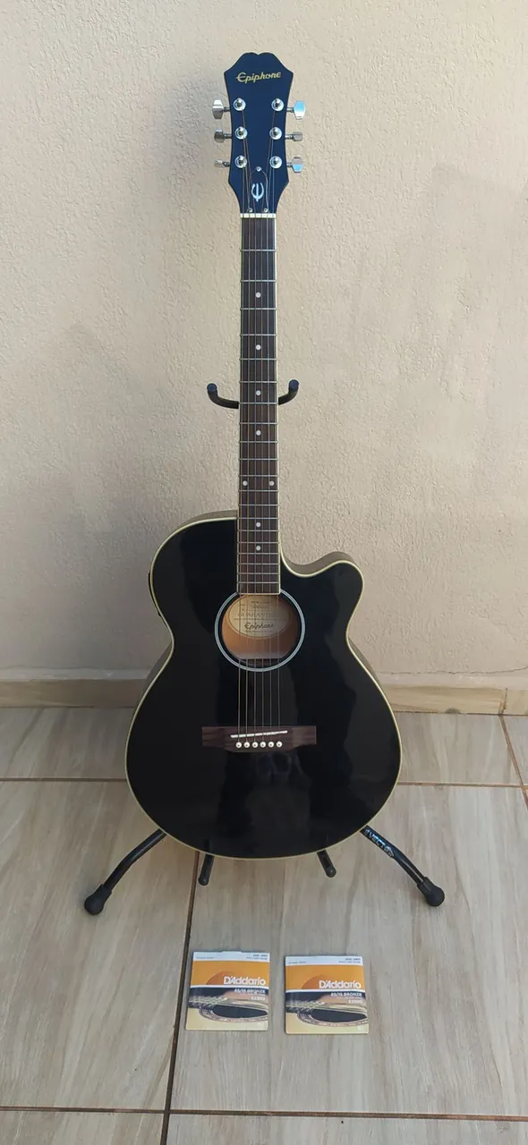 Violão Epiphone Aço Preto + Cordas D'Addario