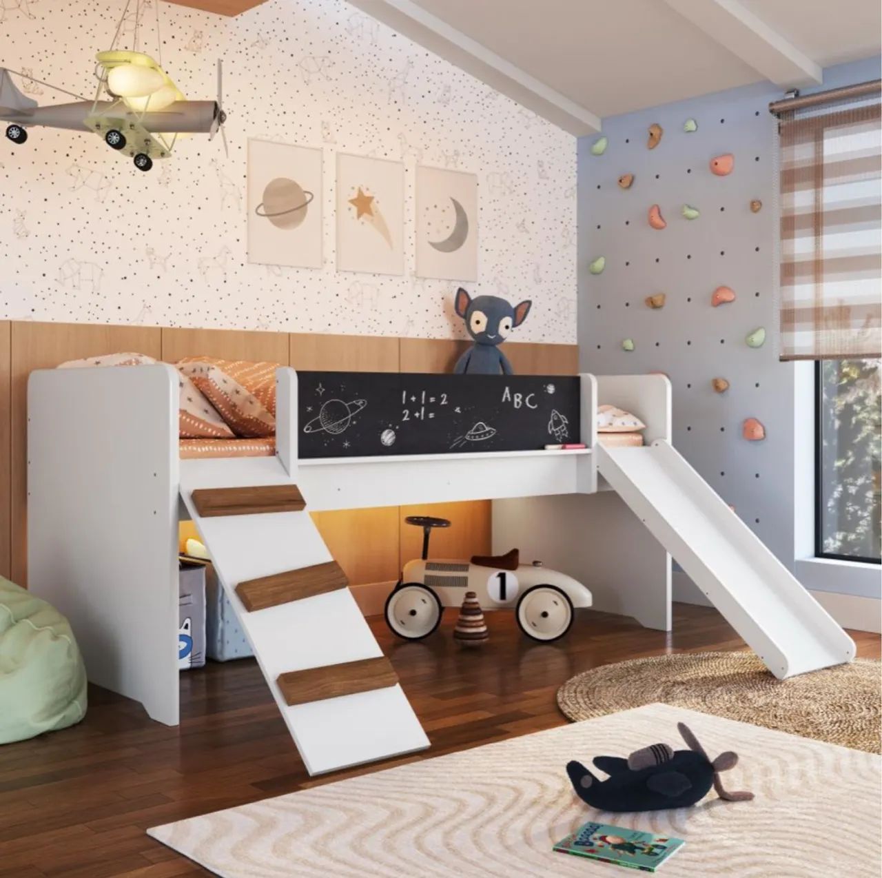 Cama Infantil com Escorregador e Pranchas