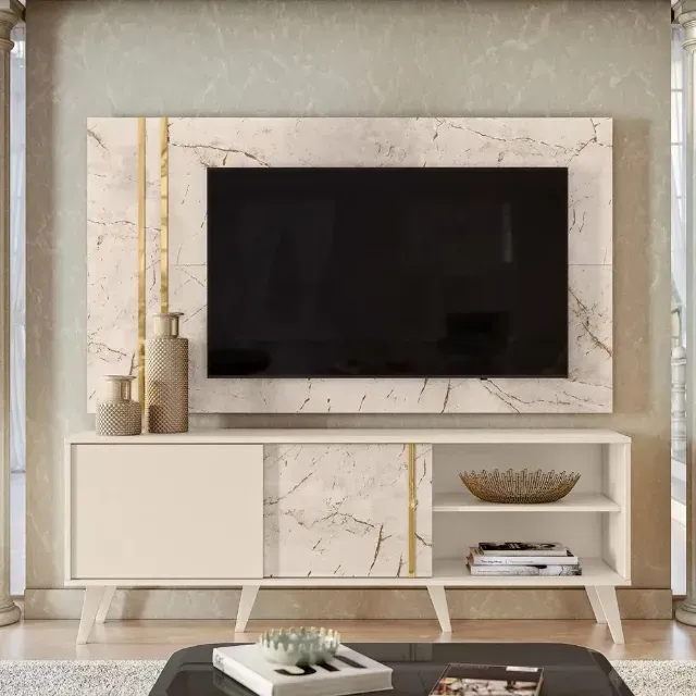 Rack com Painel Cronos Calacata/Off White (dividimos em até 10x sem juros)