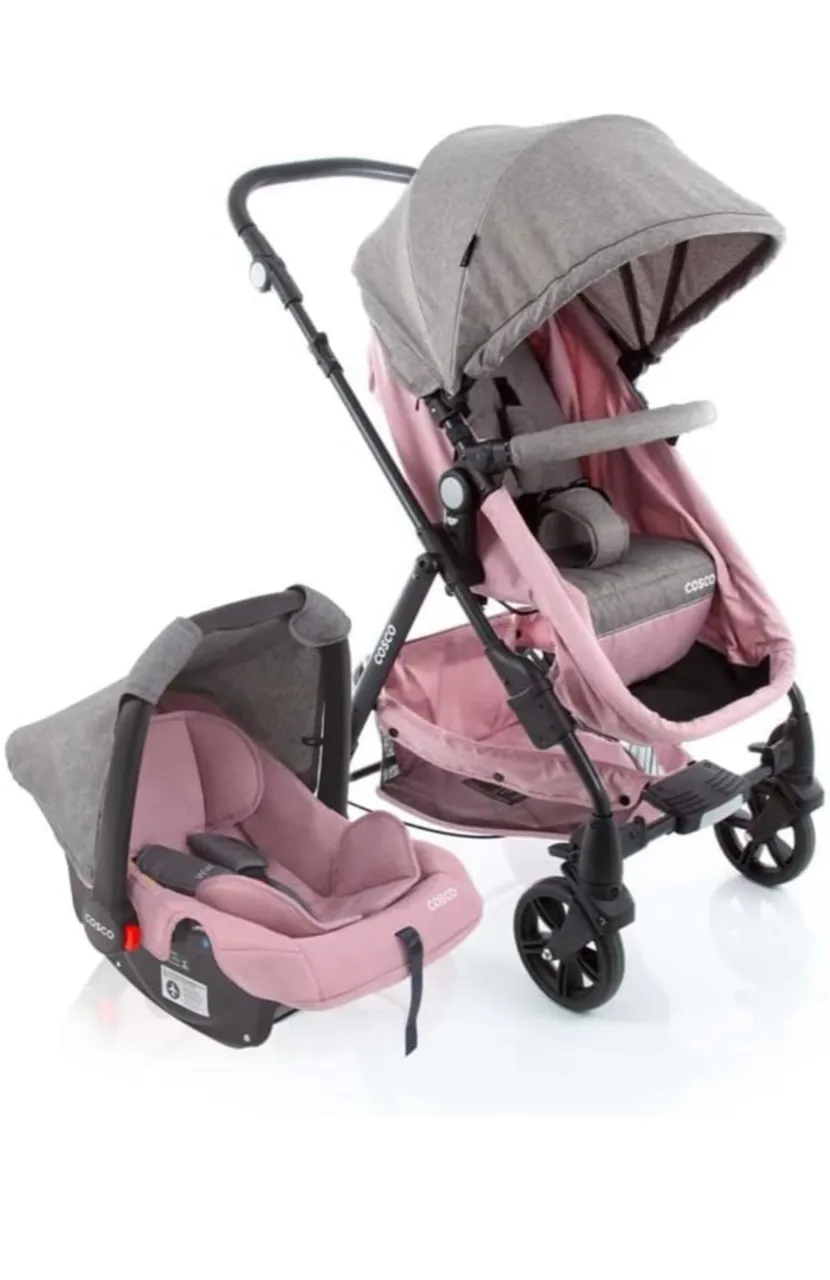Carrinho de Bebê + Bebê Conforto Cosco Rosa