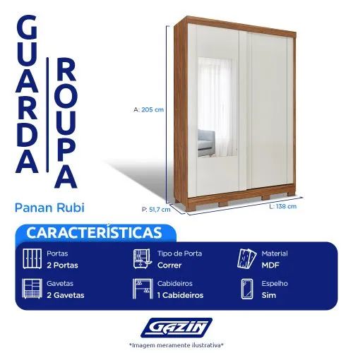 Guarda-Roupa Panan Rubi 2 Portas de Correr